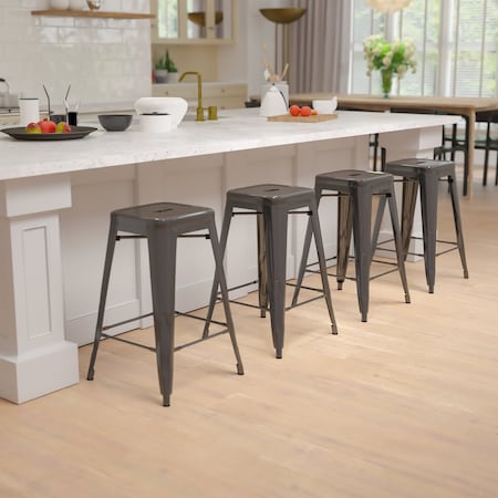 Flash Furniture Black 24" High Metal Stool, PK4 4-ET-31320-24-BK-R-GG